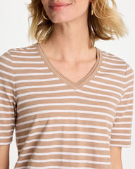 Chico's Outlet - Striped Cotton Slub V-Neck Tee