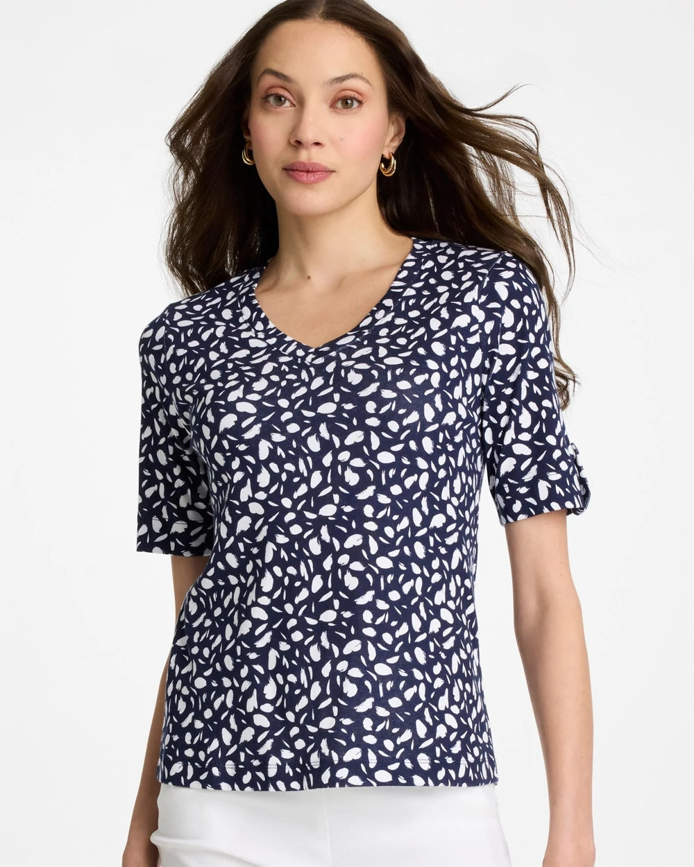 Chico's / Printed Pima V-Neck Tee