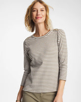 Chico's US - Striped Ribbed Button Crewneck Tee