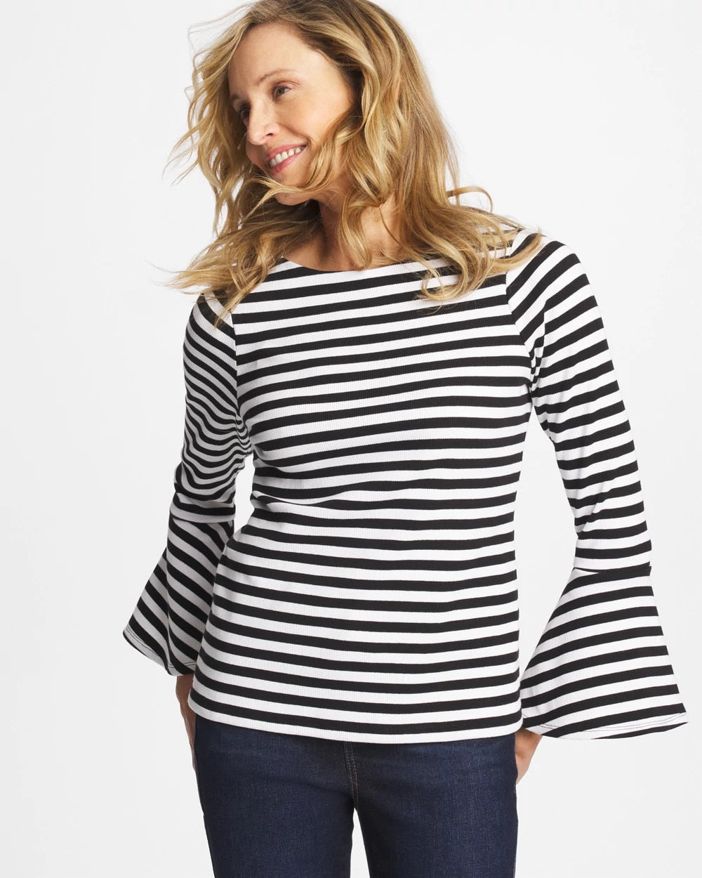 Chico's Sale - Striped Rib Knit Bell Sleeve Top