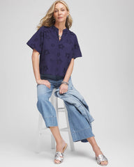 Chico's Outlet - Embroidered Star Split Neck Blouse