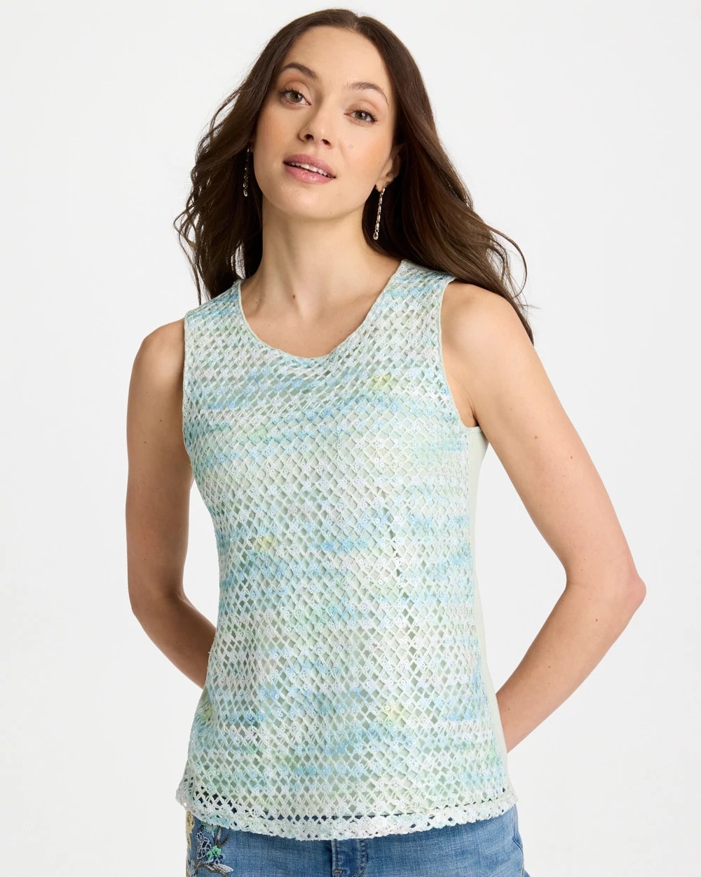 Chico's US - Mermaid Sequin Mesh Crochet Tank