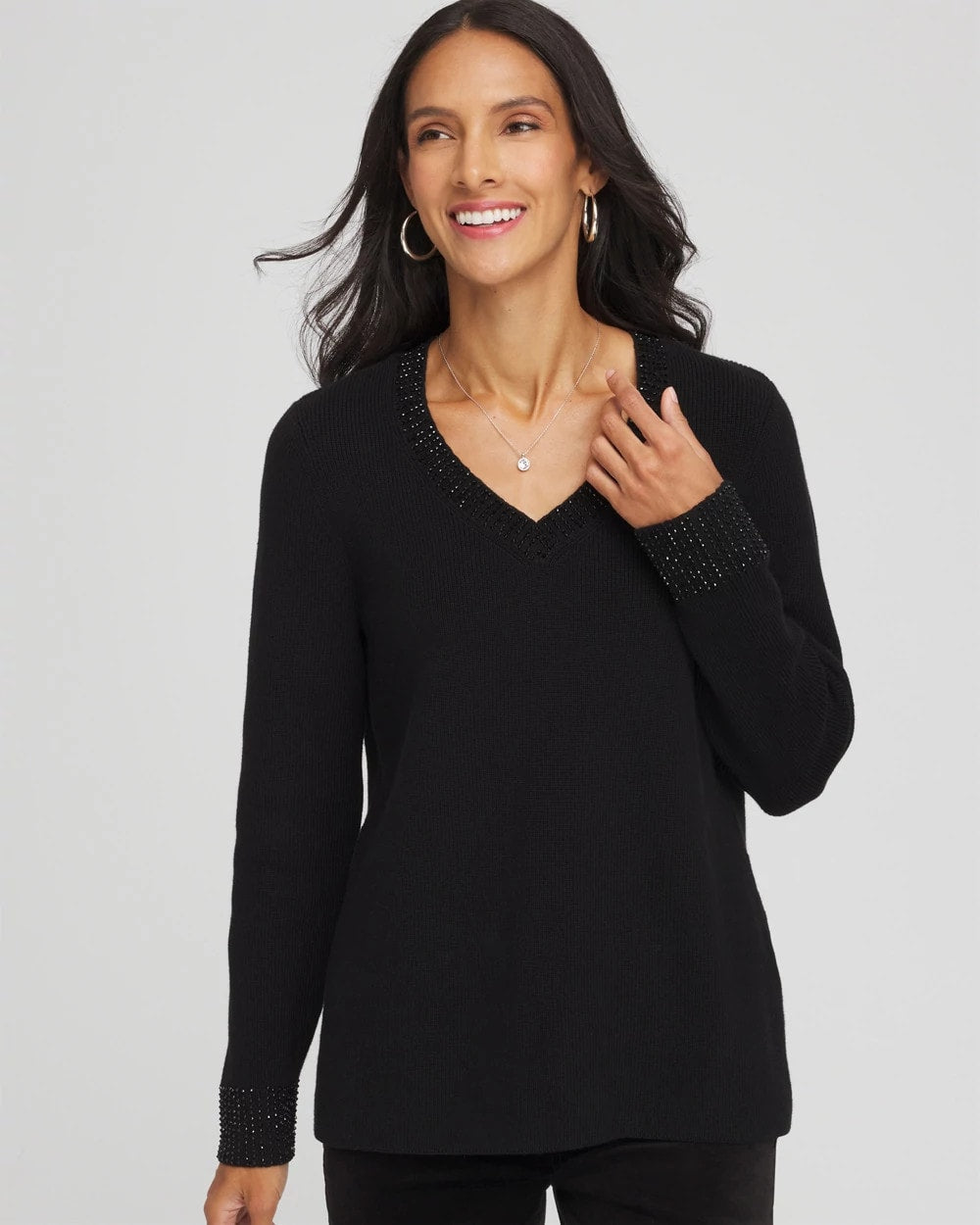 Chico's US - Embellished V-Neck Pullover Sweater