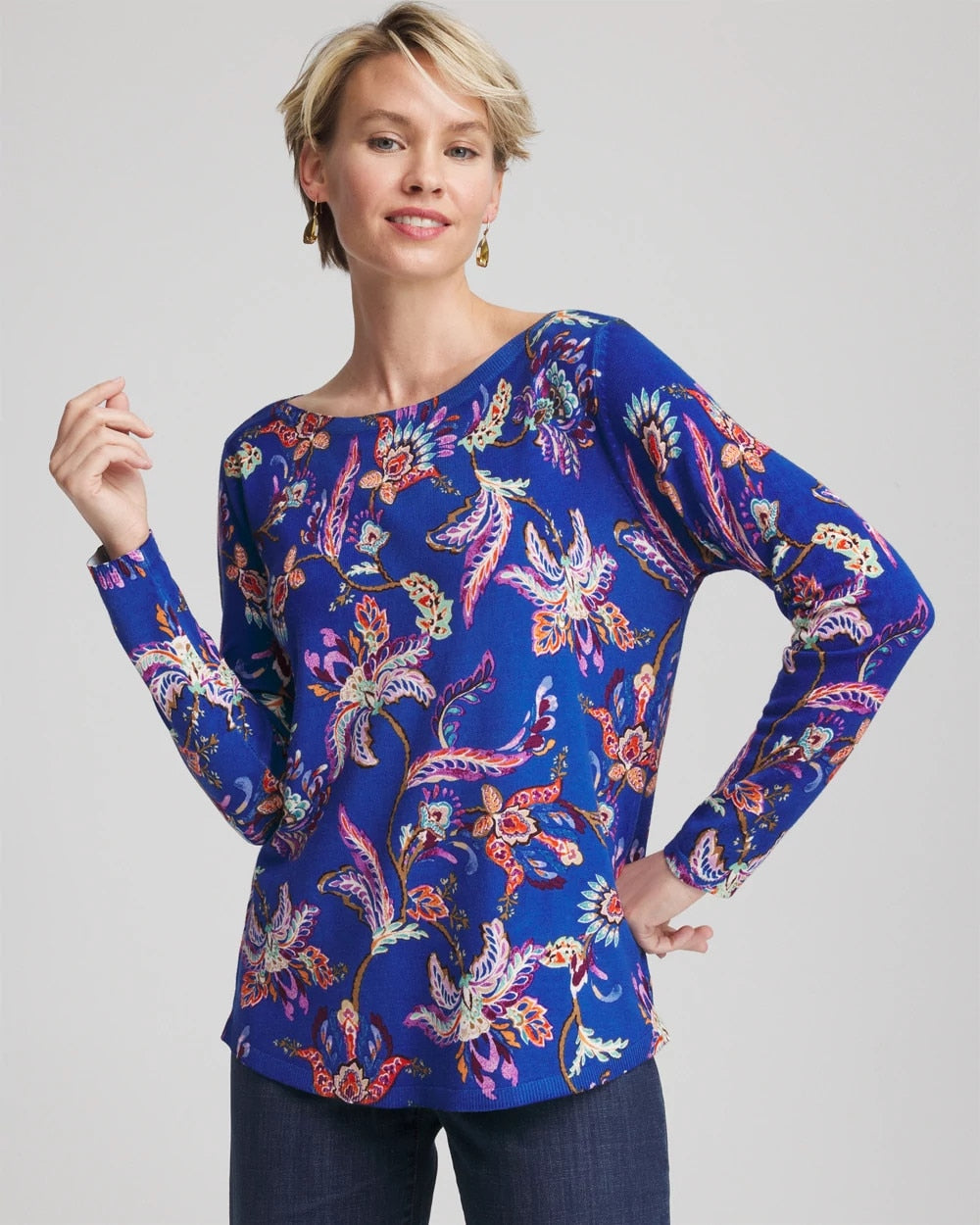 Chico's For Sale - Ella Boatneck Printed Pullover Sweater