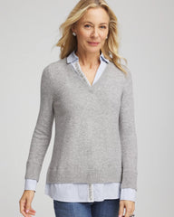 Chico's US - Sequin Built-In Shirt Knit Sweater