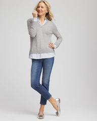 Chico's US - Sequin Built-In Shirt Knit Sweater
