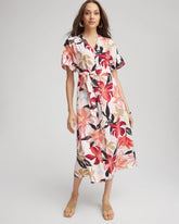 Chico's Online - Tonal Floral Ruffle-Sleeved Midi Dress