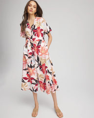 Chico's Online - Tonal Floral Ruffle-Sleeved Midi Dress