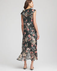 Chico's Discount - Floral Ruffle-Trim Chiffon Dress