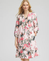Chico's Outlet - Floral Linen Pintuck 3/4 Sleeved Dress