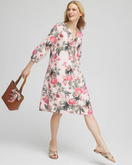 Chico's Outlet - Floral Linen Pintuck 3/4 Sleeved Dress