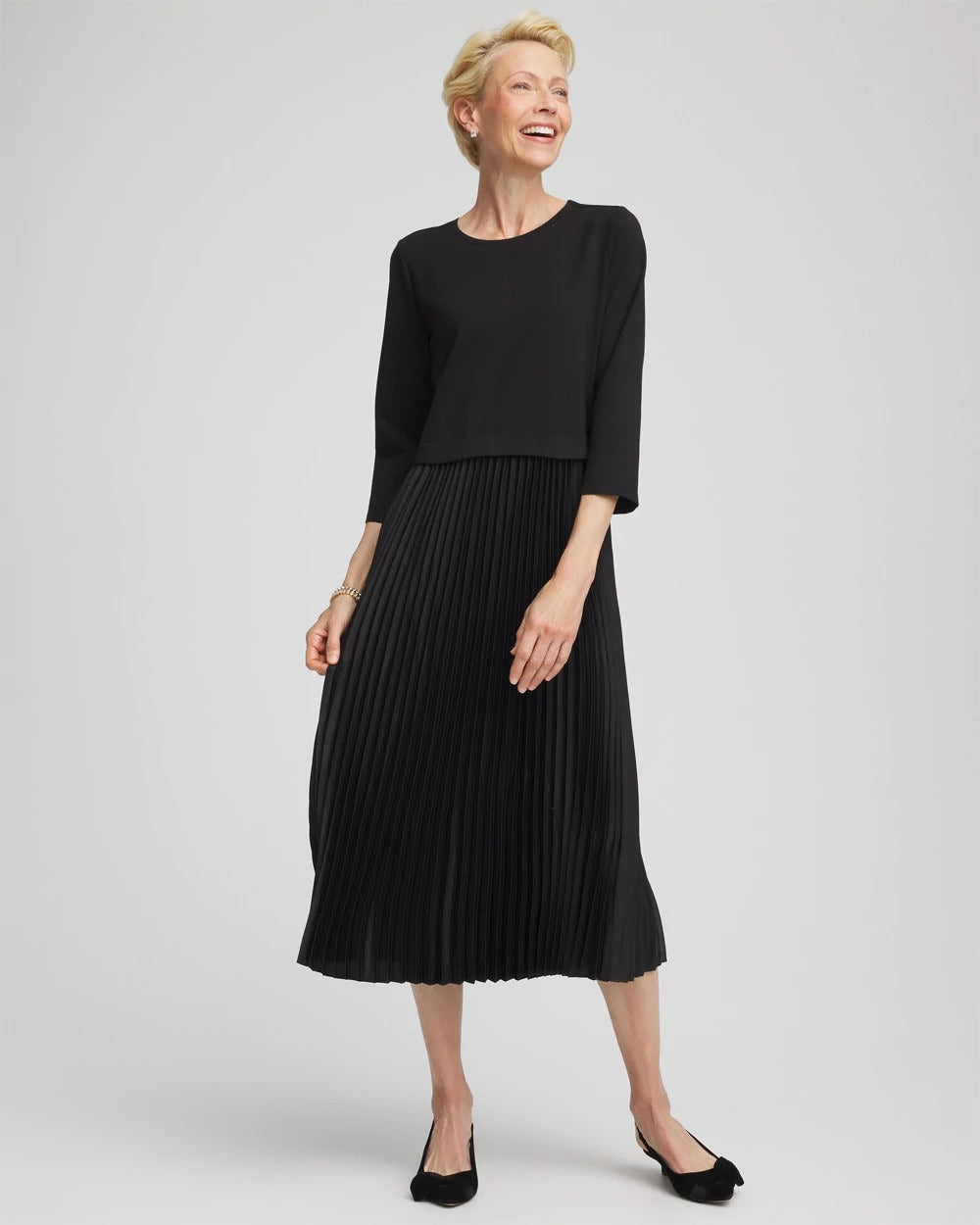 Chico's Discount - Satin-Knit Pleated Maxi Dress