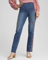 Chico's Discount - Lace Embroidered Pull-On Straight Jeans