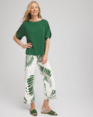 Chico's US - Palm-Frond-Motif Pull-On Wide-Leg Cropped Jeans