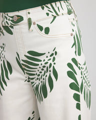 Chico's US - Palm-Frond-Motif Pull-On Wide-Leg Cropped Jeans