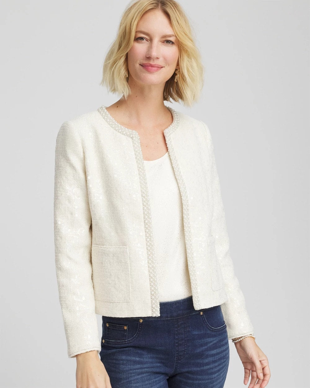 Chico's US - Pearl Trim Tweed Jacket