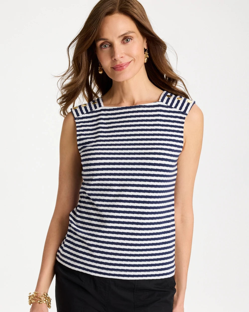 Chico's On Sale - Cotton Striped Button Tee