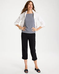 Chico's On Sale - Cotton Striped Button Tee