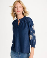 Chico's Online - Embroidered Denim Henley Tee