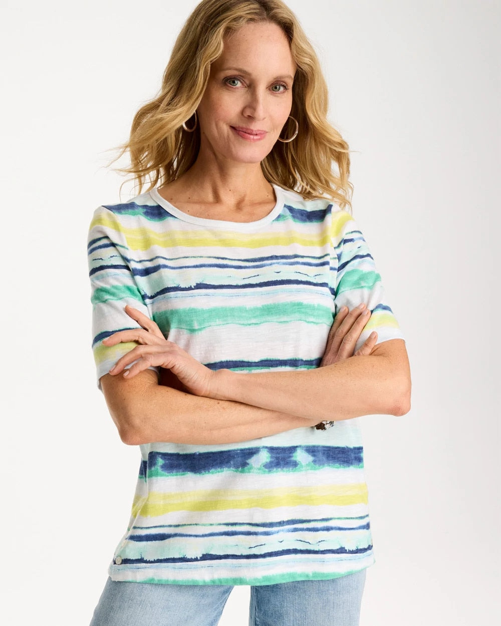 Chico's Sale - Striped Cotton Slub Elbow-Sleeve Tee