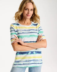 Chico's Sale - Striped Cotton Slub Elbow-Sleeve Tee