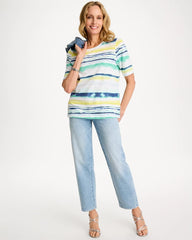 Chico's Sale - Striped Cotton Slub Elbow-Sleeve Tee