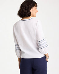 Chico's For Sale - Cotton Gauze Embroidered Tie-Front Blouse