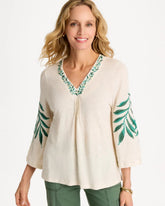 Chico's For Sale - Linen Palm Embroidered Pleated Tee