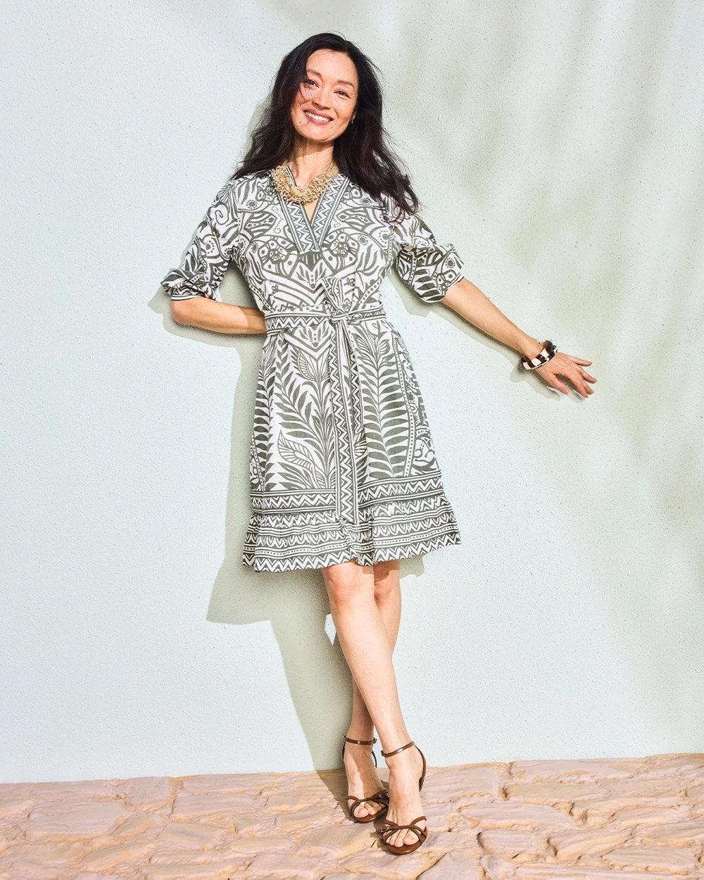 Chico's Online - Printed Cotton-Linen Belted Dress