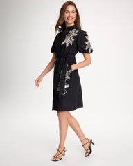 Chico's For Sale - Embroidered Poplin Cotton Belted Dress