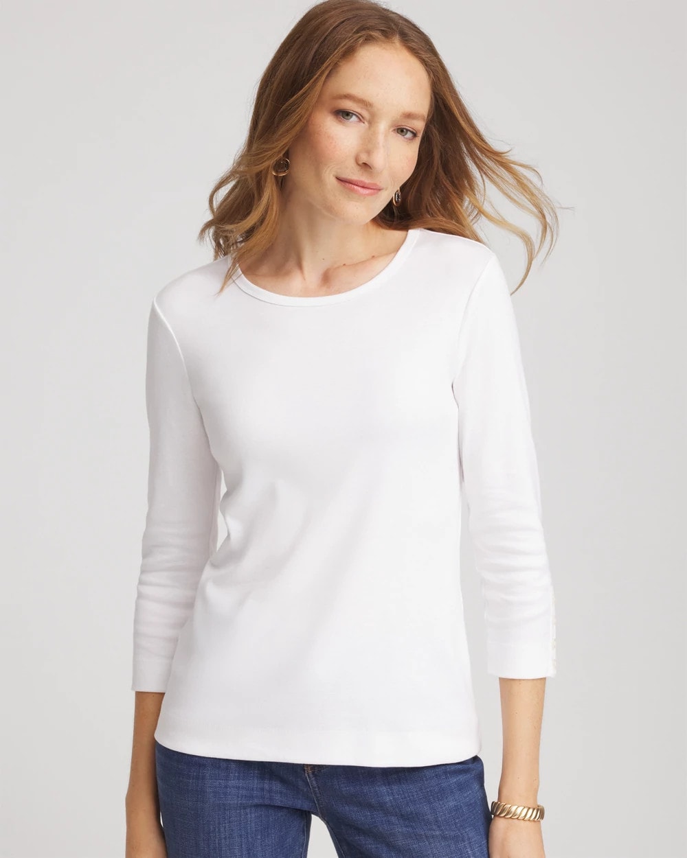 Chico's / Pima Cotton Crewneck Button Tee
