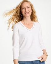 Chico's / Trim Detail Cotton Stretch 3/4 Sleeve Tee