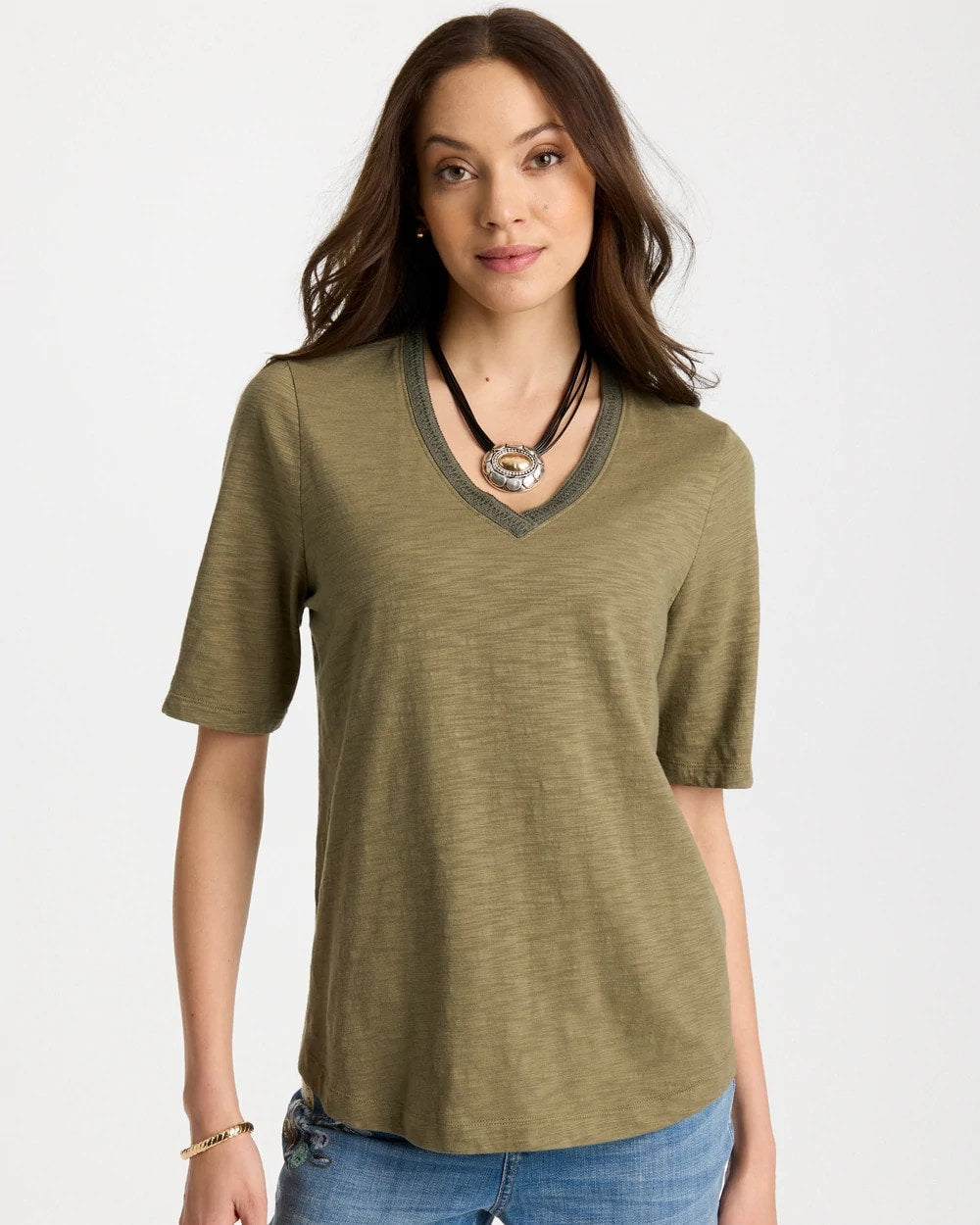 Chico's Discount - Cotton Slub V-Neck Tee