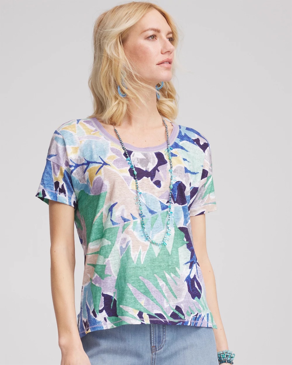 Chico's Sale - Tropical Nights Sweater-Trim Linen Tee
