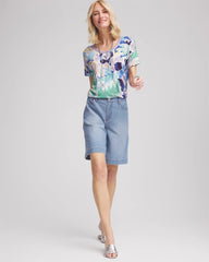 Chico's Sale - Tropical Nights Sweater-Trim Linen Tee