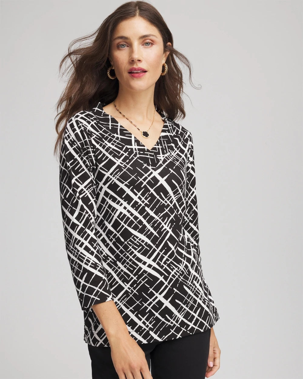 Chico's Outlet - Printed Pima 3/4 Sleeve Tee