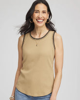 Chico's Discount - Contrast-Trim Ribbed Cotton Tank Top
