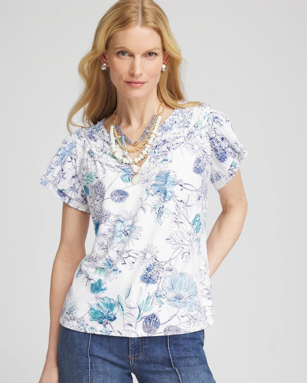 Chico's On Sale - Touch of Cool™ Floral Flutter Sleeve Tee