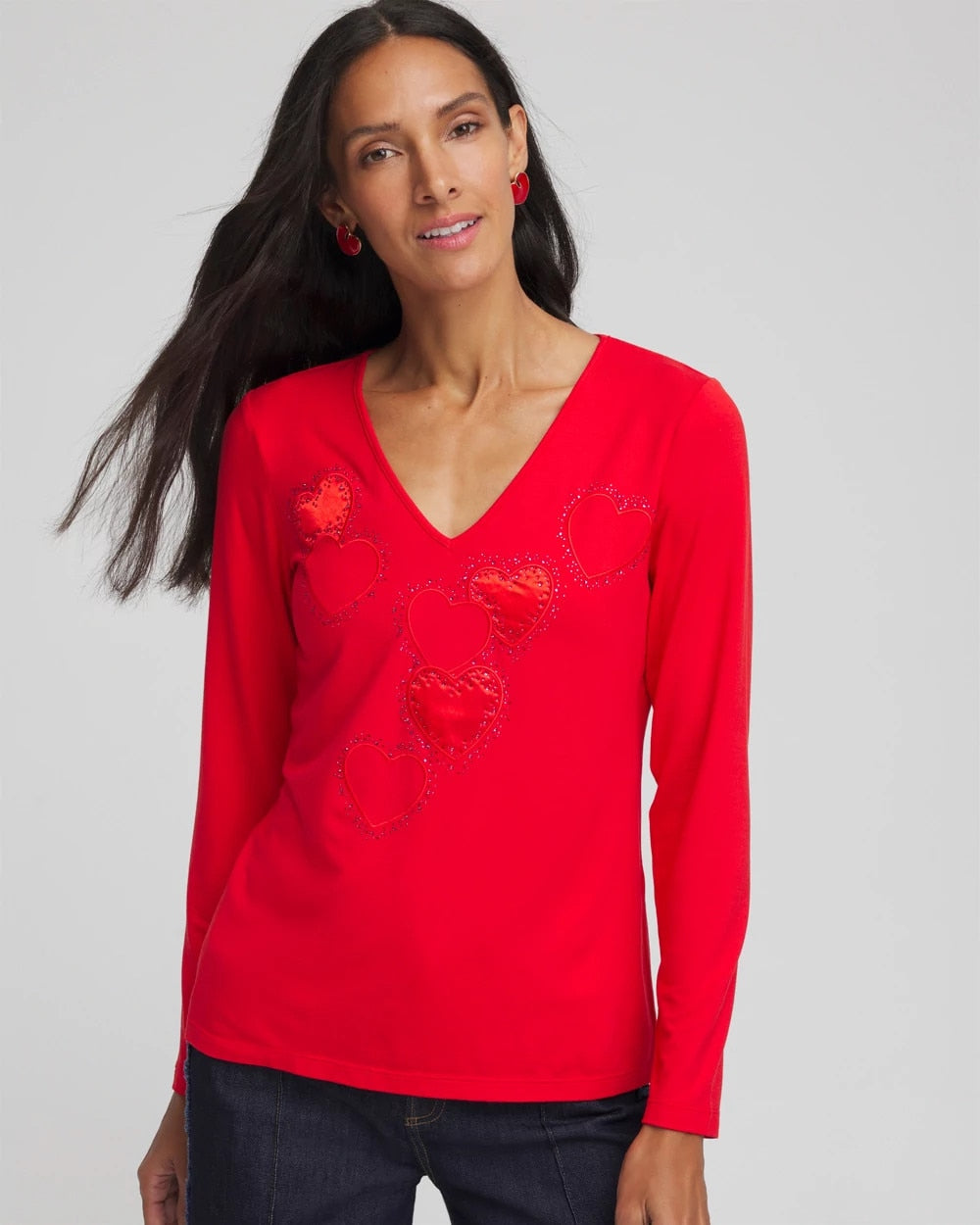Chico's For Sale - Embellished Heart V-Neck Tee