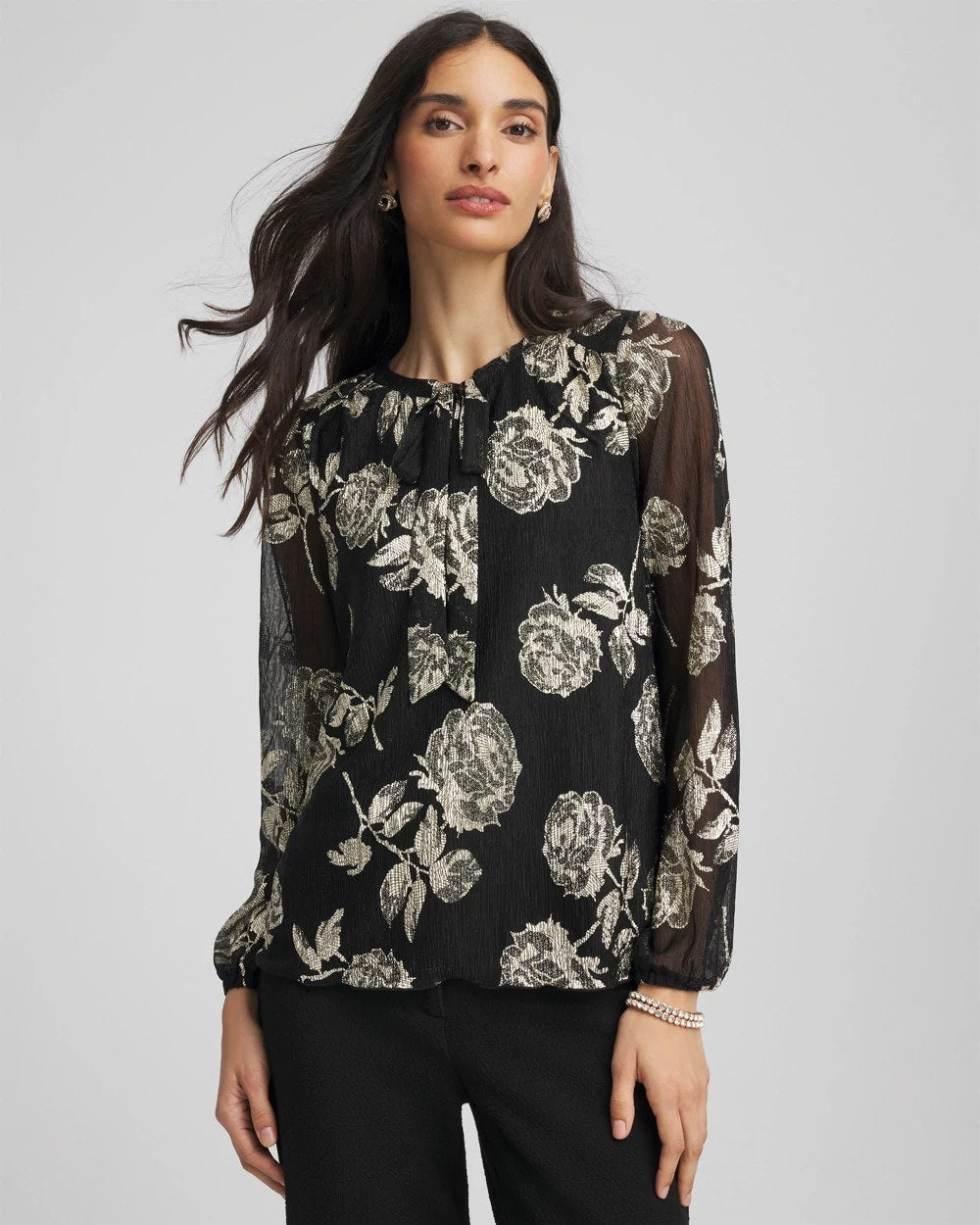 Chico's On Sale - Floral Metallic Bodre Top