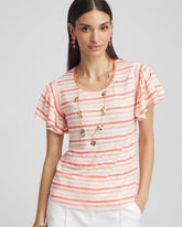 Chico's On Sale - Striped Linen Smocked Flutter-Sleeved Tee