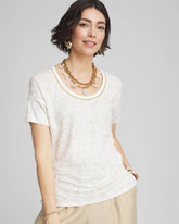 Chico's For Sale - Printed Sweater Trim Linen Tee