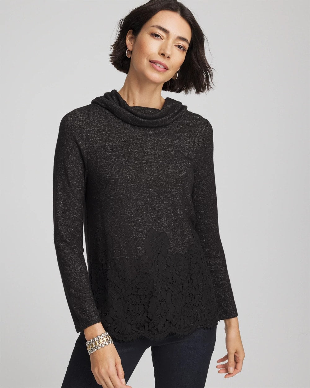 Chico's Discount - Lace Hem Cowlneck Top