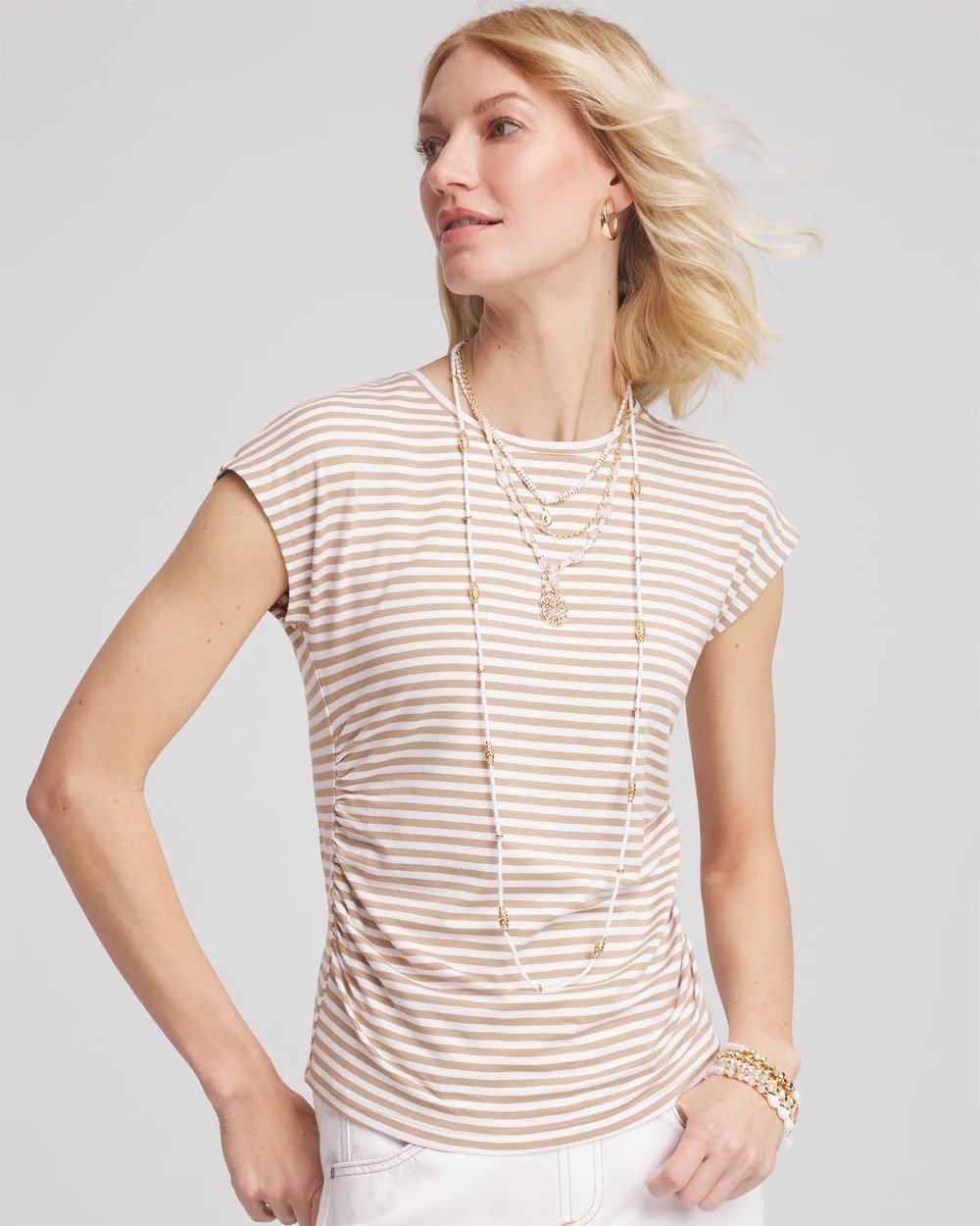 Chico's Sale - Neutral Striped Cap Sleeve Dolman Tee