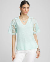 Chico's On Sale - Linen Crochet Lace Short Sleeve Tee