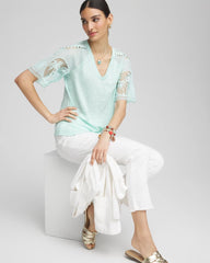 Chico's On Sale - Linen Crochet Lace Short Sleeve Tee