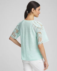 Chico's On Sale - Linen Crochet Lace Short Sleeve Tee