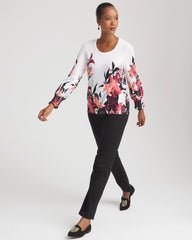 Chico's Floral-Motif Smocked Cotton-Slub Tee