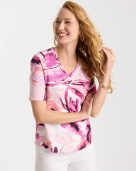 Chico's Online - Printed Double V-Neck Slub Rib Tee