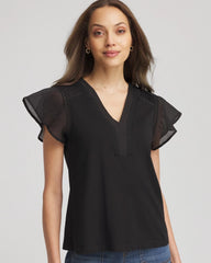 Chico's / Pleated-Trim Flutter-Sleeve Tee